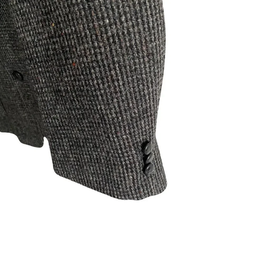 HARRIS TWEED Vintage Hand Woven Wool Sports Coat Jacket Blazer Gray Black 42R